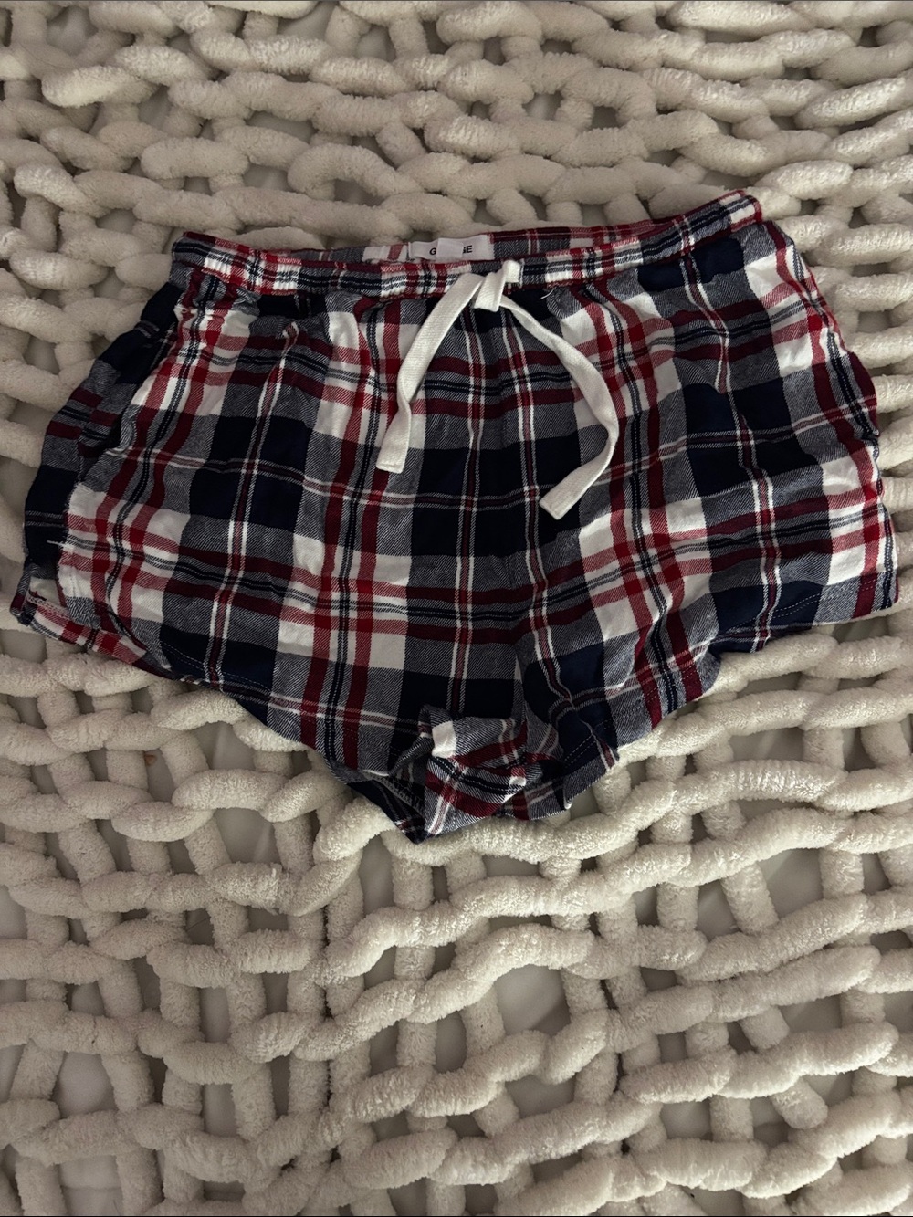 Garage Red, Navy & White Plaid Women's Lounge Shorts